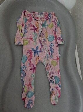 Posh Peanut Ocean Sea Print Pink Newborn Bamboo Footie